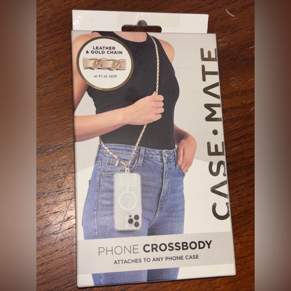 Case-Mate Phone Crossbody Adjustable Smartphone Leather & Gold Chain - NEW - Picture 1 of 5
